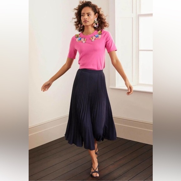 Boden Kristen Navy Blue Midi Pleated Skirt Women's 2